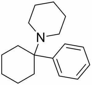 PCP Strukturformel: Phencyclidin enthält Hydrochlorid.